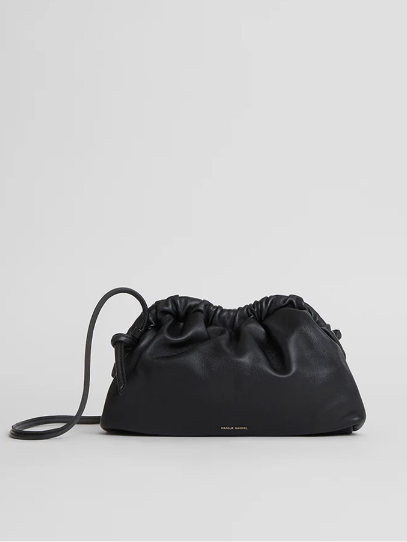 Mansur Gavriel Cloud Mini Clutch Black Ruched Drawstring Crossbody Bag